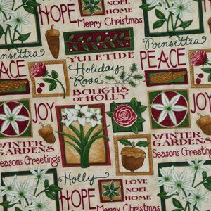 Debbie Mumm for SSI Holiday Christmas Fabric Winter Gardens Floral Words 3ydsx42